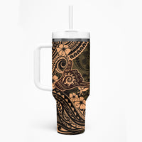 Hawaii Shaka Sign Tumbler With Handle With Polynesian Hibiscus Gold Unique