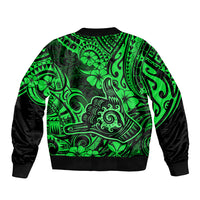 Hawaii Shaka Sign Bomber Jacket With Polynesian Hibiscus Green Unique LT01 - Polynesian Pride