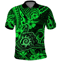 Hawaii Shaka Sign Polo Shirt With Polynesian Hibiscus Green Unique LT01 Green - Polynesian Pride
