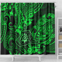 Hawaii Shaka Sign Shower Curtain With Polynesian Hibiscus Green Unique LT01 - Polynesian Pride