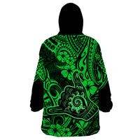 Hawaii Shaka Sign Wearable Blanket Hoodie With Polynesian Hibiscus Green Unique LT01 - Polynesian Pride