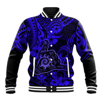 Hawaii Shaka Sign Baseball Jacket With Polynesian Hibiscus Navy Blue Unique LT01 Unisex Blue - Polynesian Pride