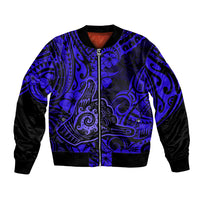 Hawaii Shaka Sign Bomber Jacket With Polynesian Hibiscus Navy Blue Unique LT01 Unisex Blue - Polynesian Pride