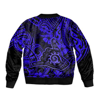Hawaii Shaka Sign Bomber Jacket With Polynesian Hibiscus Navy Blue Unique LT01 - Polynesian Pride