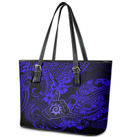 Hawaii Shaka Sign Leather Tote Bag With Polynesian Hibiscus Navy Blue Unique LT01 - Polynesian Pride
