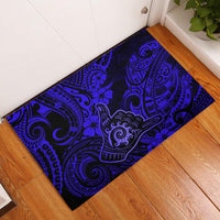 Hawaii Shaka Sign Rubber Doormat With Polynesian Hibiscus Navy Blue Unique LT01 Blue - Polynesian Pride
