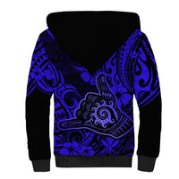 Hawaii Shaka Sign Sherpa Hoodie With Polynesian Hibiscus Navy Blue Unique LT01 - Polynesian Pride