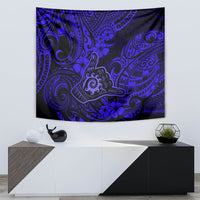 Hawaii Shaka Sign Tapestry With Polynesian Hibiscus Navy Blue Unique LT01 - Polynesian Pride