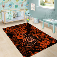 Hawaii Shaka Sign Area Rug With Polynesian Hibiscus Orange Unique LT01 - Polynesian Pride