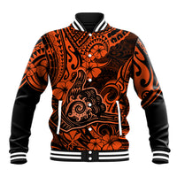 Hawaii Shaka Sign Baseball Jacket With Polynesian Hibiscus Orange Unique LT01 Unisex Orange - Polynesian Pride