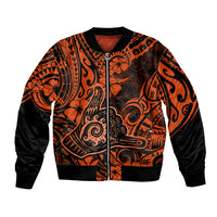 Hawaii Shaka Sign Bomber Jacket With Polynesian Hibiscus Orange Unique LT01 Unisex Orange - Polynesian Pride