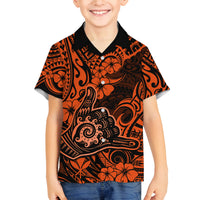 Hawaii Shaka Sign Family Matching Puletasi Dress and Hawaiian Shirt With Polynesian Hibiscus Orange Unique LT01 Son's Shirt Orange - Polynesian Pride