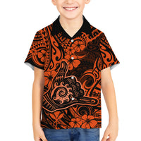 Hawaii Shaka Sign Family Matching Short Sleeve Bodycon Dress and Hawaiian Shirt With Polynesian Hibiscus Orange Unique LT01 Son's Shirt Orange - Polynesian Pride