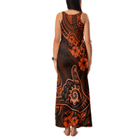 Hawaii Shaka Sign Family Matching Tank Maxi Dress and Hawaiian Shirt With Polynesian Hibiscus Orange Unique LT01 - Polynesian Pride