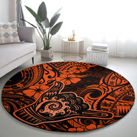Hawaii Shaka Sign Round Carpet With Polynesian Hibiscus Orange Unique LT01 - Polynesian Pride