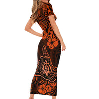 Hawaii Shaka Sign Short Sleeve Bodycon Dress With Polynesian Hibiscus Orange Unique LT01 - Polynesian Pride