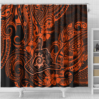 Hawaii Shaka Sign Shower Curtain With Polynesian Hibiscus Orange Unique LT01 - Polynesian Pride