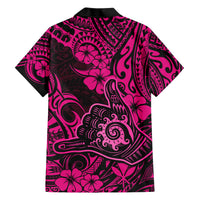 Hawaii Shaka Sign Family Matching Short Sleeve Bodycon Dress and Hawaiian Shirt With Polynesian Hibiscus Pink Unique LT01 - Polynesian Pride