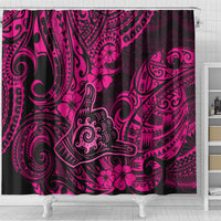 Hawaii Shaka Sign Shower Curtain With Polynesian Hibiscus Pink Unique LT01 - Polynesian Pride