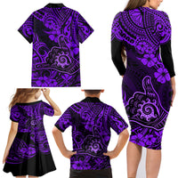 Hawaii Shaka Sign Family Matching Long Sleeve Bodycon Dress and Hawaiian Shirt Polynesian Pattern Purple Version LT01 - Polynesian Pride