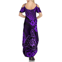 Hawaii Shaka Sign Family Matching Summer Maxi Dress and Hawaiian Shirt Polynesian Pattern Purple Version LT01 - Polynesian Pride