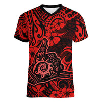 Hawaii Shaka Sign Women V Neck T Shirt Polynesian Pattern Red Version LT01 Female Red - Polynesian Pride