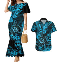 Hawaii Shaka Sign Couples Matching Mermaid Dress and Hawaiian Shirt Polynesian Pattern Sky Blue Version LT01 Blue - Polynesian Pride