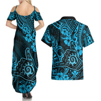Hawaii Shaka Sign Couples Matching Summer Maxi Dress and Hawaiian Shirt Polynesian Pattern Sky Blue Version LT01 - Polynesian Pride