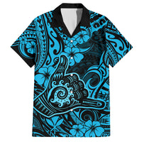 Hawaii Shaka Sign Family Matching Long Sleeve Bodycon Dress and Hawaiian Shirt Polynesian Pattern Sky Blue Version LT01 Dad's Shirt - Short Sleeve Blue - Polynesian Pride