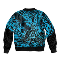 Hawaii Shaka Sign Sleeve Zip Bomber Jacket Polynesian Pattern Sky Blue Version LT01 - Polynesian Pride