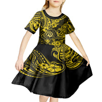 Hawaii Shaka Sign Kid Short Sleeve Dress Polynesian Pattern Yellow Version LT01 - Polynesian Pride