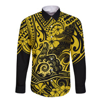 Hawaii Shaka Sign Long Sleeve Button Shirt Polynesian Pattern Yellow Version LT01 Unisex Yellow - Polynesian Pride