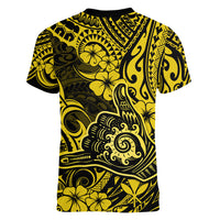 Hawaii Shaka Sign Women V Neck T Shirt Polynesian Pattern Yellow Version LT01 - Polynesian Pride