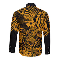 Hawaii Shark Long Sleeve Button Shirt Polynesian Pattern Gold Version LT01 - Polynesian Pride