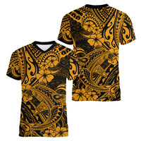 Hawaii Shark Women V Neck T Shirt Polynesian Pattern Gold Version LT01 - Polynesian Pride
