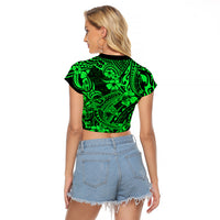 Hawaii Shark Raglan Cropped T Shirt Polynesian Pattern Green Version LT01 - Polynesian Pride