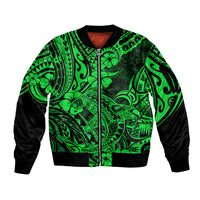 Hawaii Shark Sleeve Zip Bomber Jacket Polynesian Pattern Green Version LT01 Unisex Green - Polynesian Pride