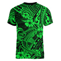 Hawaii Shark Women V Neck T Shirt Polynesian Pattern Green Version LT01 - Polynesian Pride