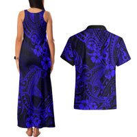 Hawaii Shark Couples Matching Tank Maxi Dress and Hawaiian Shirt Polynesian Pattern Navy Blue Version LT01 - Polynesian Pride