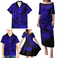 Hawaii Shark Family Matching Puletasi Dress and Hawaiian Shirt Polynesian Pattern Navy Blue Version LT01 - Polynesian Pride