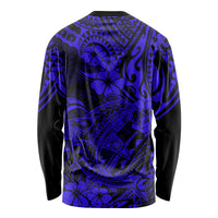 Hawaii Shark Long Sleeve Shirt Polynesian Pattern Navy Blue Version LT01 - Polynesian Pride
