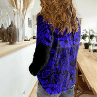 Hawaii Shark Women Casual Shirt Polynesian Pattern Navy Blue Version LT01 - Polynesian Pride