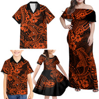 Hawaii Shark Family Matching Off Shoulder Maxi Dress and Hawaiian Shirt Polynesian Pattern Orange Version LT01 - Polynesian Pride