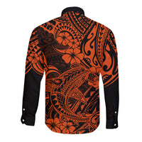 Hawaii Shark Long Sleeve Button Shirt Polynesian Pattern Orange Version LT01 - Polynesian Pride