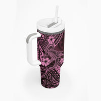 Hawaii Shark Tumbler With Handle Polynesian Pattern Pink Version
