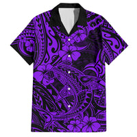 Hawaii Shark Family Matching Long Sleeve Bodycon Dress and Hawaiian Shirt Polynesian Pattern Purple Version LT01 Dad's Shirt - Short Sleeve Purple - Polynesian Pride