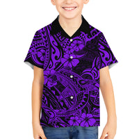 Hawaii Shark Family Matching Long Sleeve Bodycon Dress and Hawaiian Shirt Polynesian Pattern Purple Version LT01 Son's Shirt Purple - Polynesian Pride