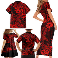 Hawaii Shark Family Matching Short Sleeve Bodycon Dress and Hawaiian Shirt Polynesian Pattern Red Version LT01 - Polynesian Pride