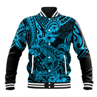 Hawaii Shark Baseball Jacket Polynesian Pattern Sky Blue Version LT01 Unisex Blue - Polynesian Pride