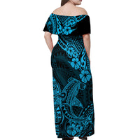 Hawaii Shark Off Shoulder Maxi Dress Polynesian Pattern Sky Blue Version LT01 - Polynesian Pride